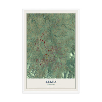 Map of Berea, Kentucky, 12 x 18 inch print in a white wood frame