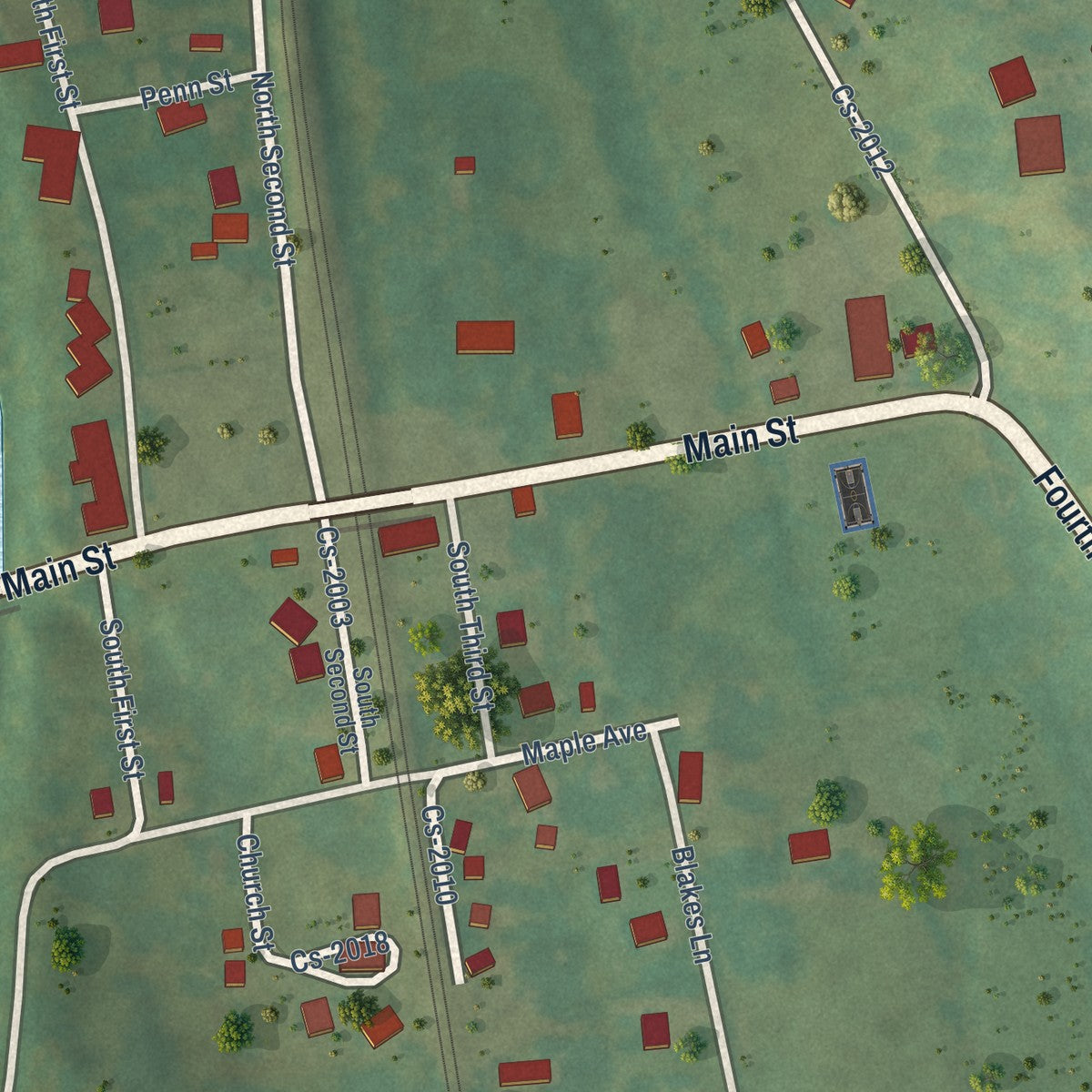 Close-up of the map of Berry, Kentucky print showing street and building detail