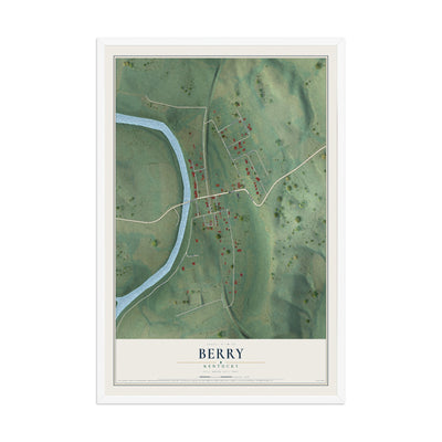 Map of Berry, Kentucky, 12 x 18 inch print in a white wood frame