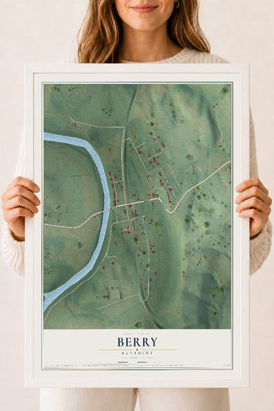 Map of Berry, Kentucky, 18 x 24 inch print in a white wood frame