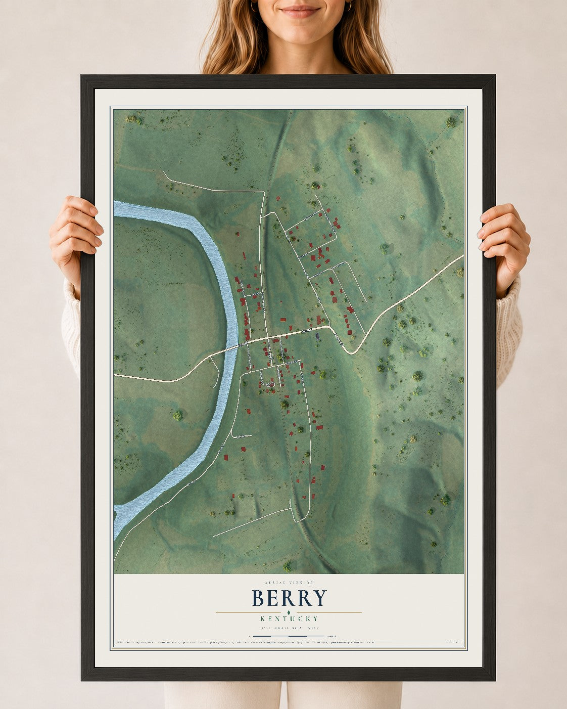 Map of Berry, Kentucky, 24 x 36 inch print in a black wood frame