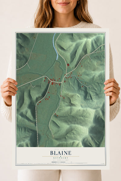 Map of Blaine, Kentucky, 18 x 24 inch unframed archival matte print