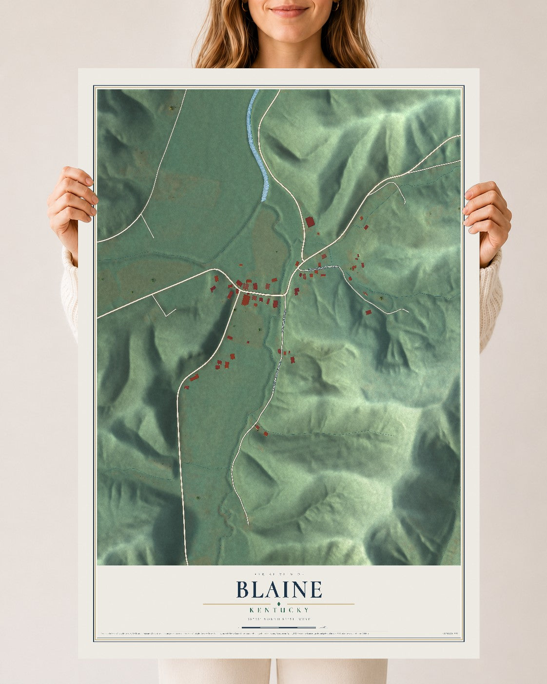 Map of Blaine, Kentucky, 24 x 36 inch unframed archival matte print