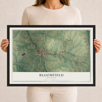 Map of Bloomfield, Kentucky, 12 x 18 inch print in a black wood frame