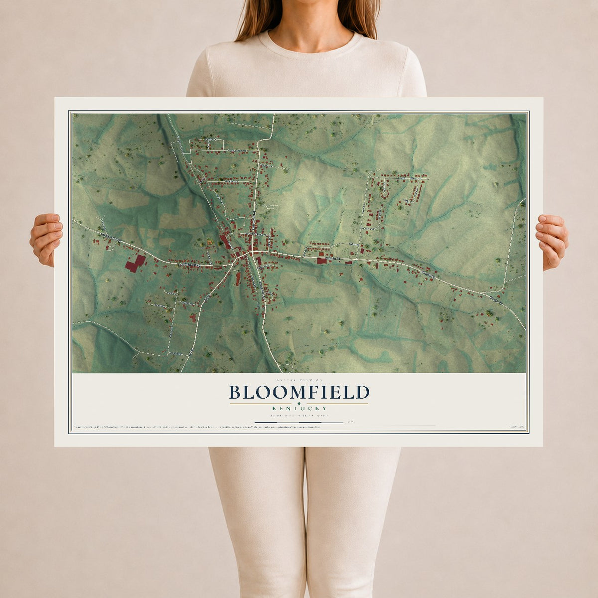 Map of Bloomfield, Kentucky, 24 x 36 inch unframed archival matte print
