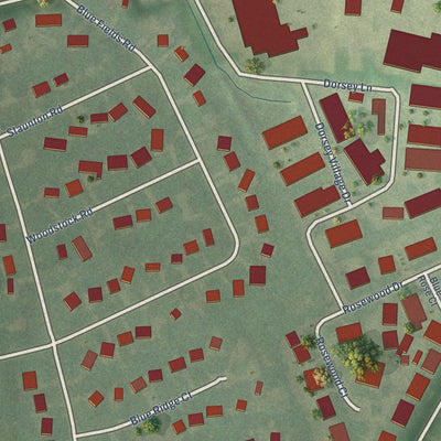 Close-up of the map of Blue Ridge Manor, Kentucky print showing street and building detail