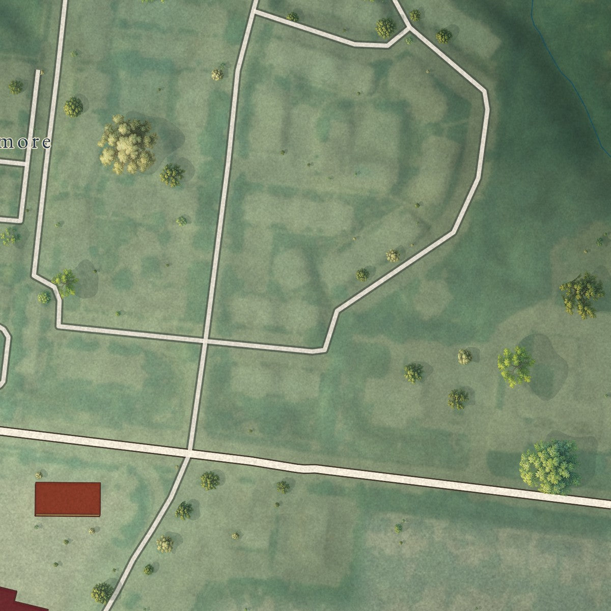 Second close-up of the map of Blue Ridge Manor, Kentucky print showing more streets and buildings