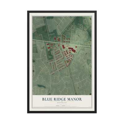 Map of Blue Ridge Manor, Kentucky, 12 x 18 inch print in a black wood frame