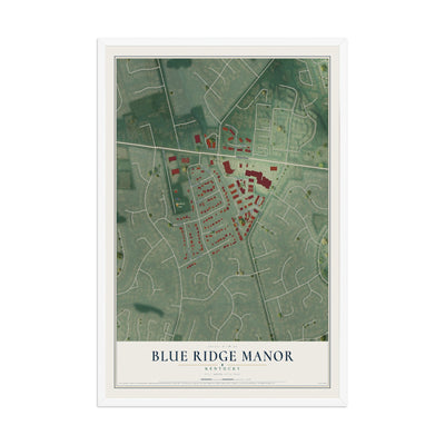 Map of Blue Ridge Manor, Kentucky, 12 x 18 inch print in a white wood frame