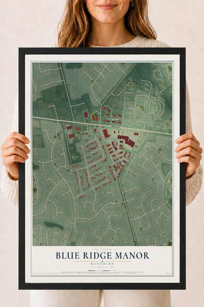 Map of Blue Ridge Manor, Kentucky, 18 x 24 inch print in a black wood frame