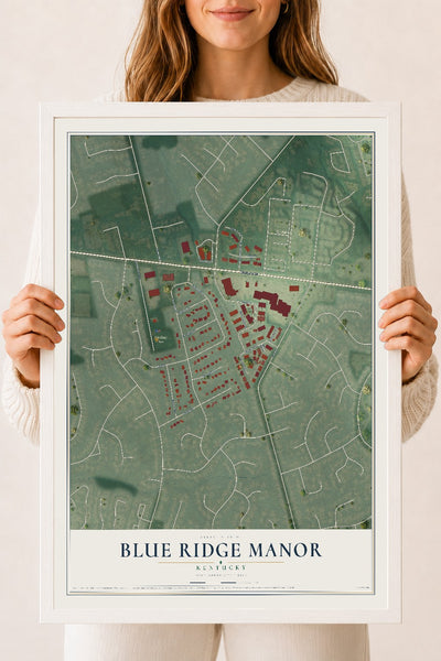 Map of Blue Ridge Manor, Kentucky, 18 x 24 inch print in a white wood frame