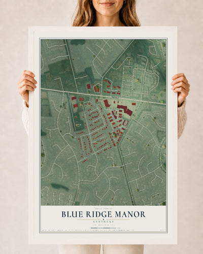 Map of Blue Ridge Manor, Kentucky, 24 x 36 inch print in a white wood frame