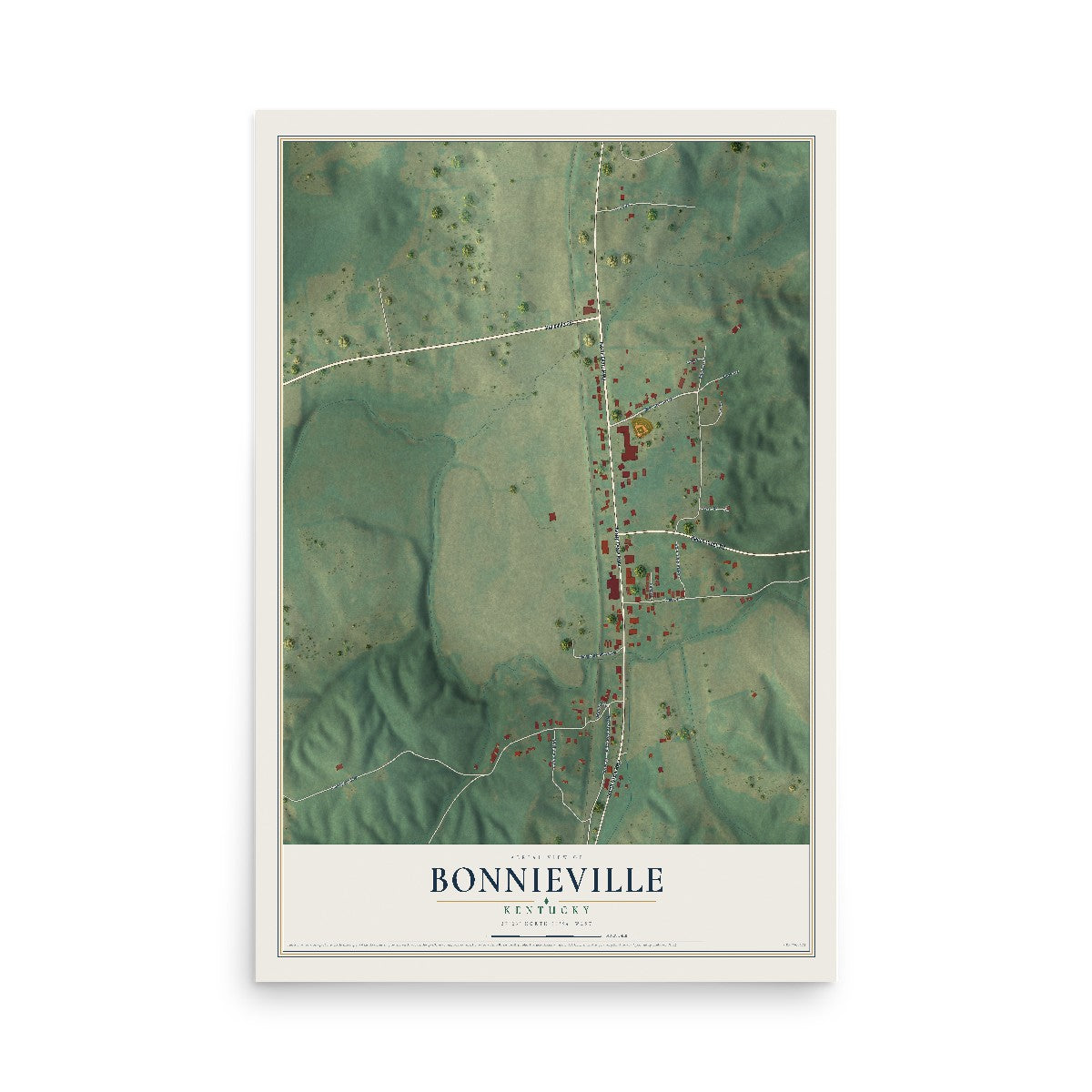 Map of Bonnieville, Kentucky, 12 x 18 inch unframed archival matte print