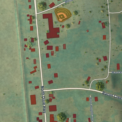 Close-up of the map of Bonnieville, Kentucky print showing street and building detail