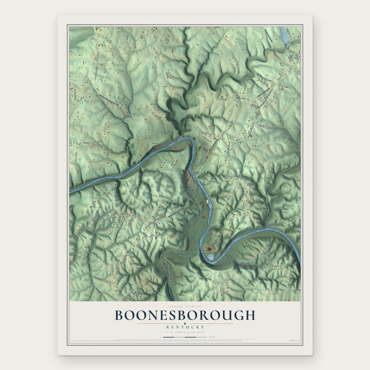 Boonesborough, Kentucky map print, the full design