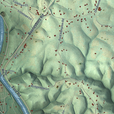Close-up of the map of Boonesborough, Kentucky print showing street and building detail