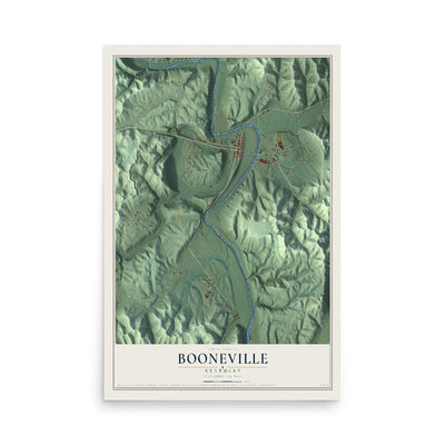 Map of Booneville, Kentucky, 12 x 18 inch unframed archival matte print