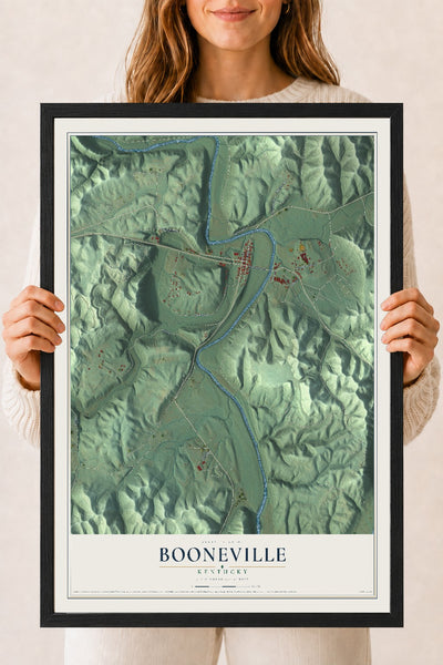 Map of Booneville, Kentucky, 18 x 24 inch print in a black wood frame