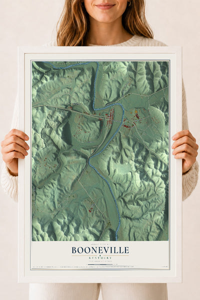Map of Booneville, Kentucky, 18 x 24 inch print in a white wood frame