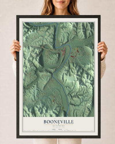 Map of Booneville, Kentucky, 24 x 36 inch print in a black wood frame