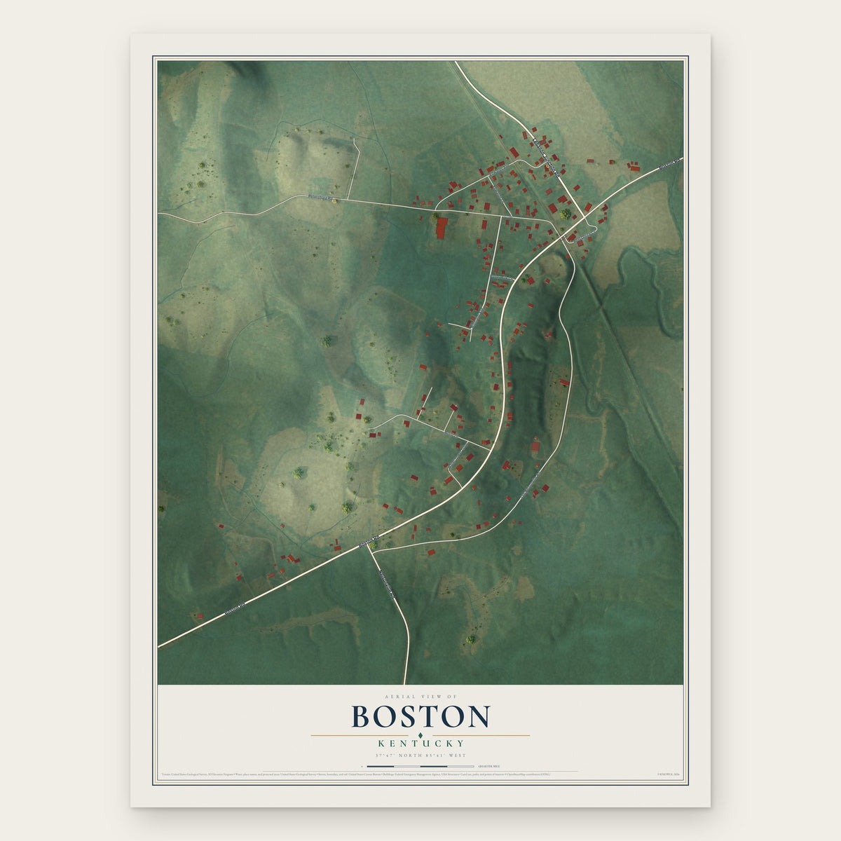 Boston, Kentucky map print, the full design