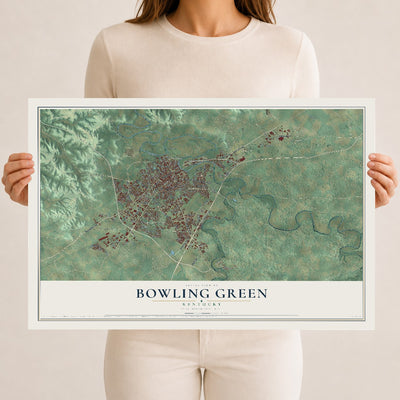Map of Bowling Green, Kentucky, 12 x 18 inch unframed archival matte print