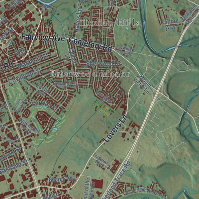 Second close-up of the map of Bowling Green, Kentucky print showing more streets and buildings