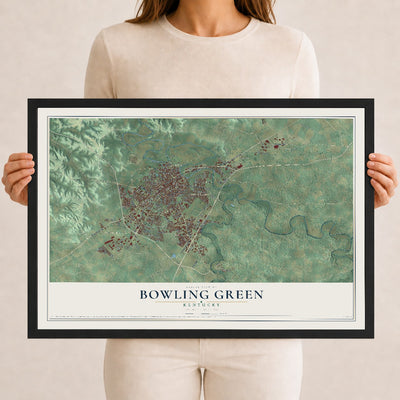 Map of Bowling Green, Kentucky, 12 x 18 inch print in a black wood frame