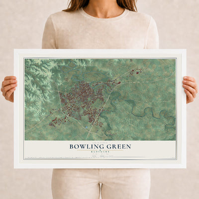 Map of Bowling Green, Kentucky, 12 x 18 inch print in a white wood frame