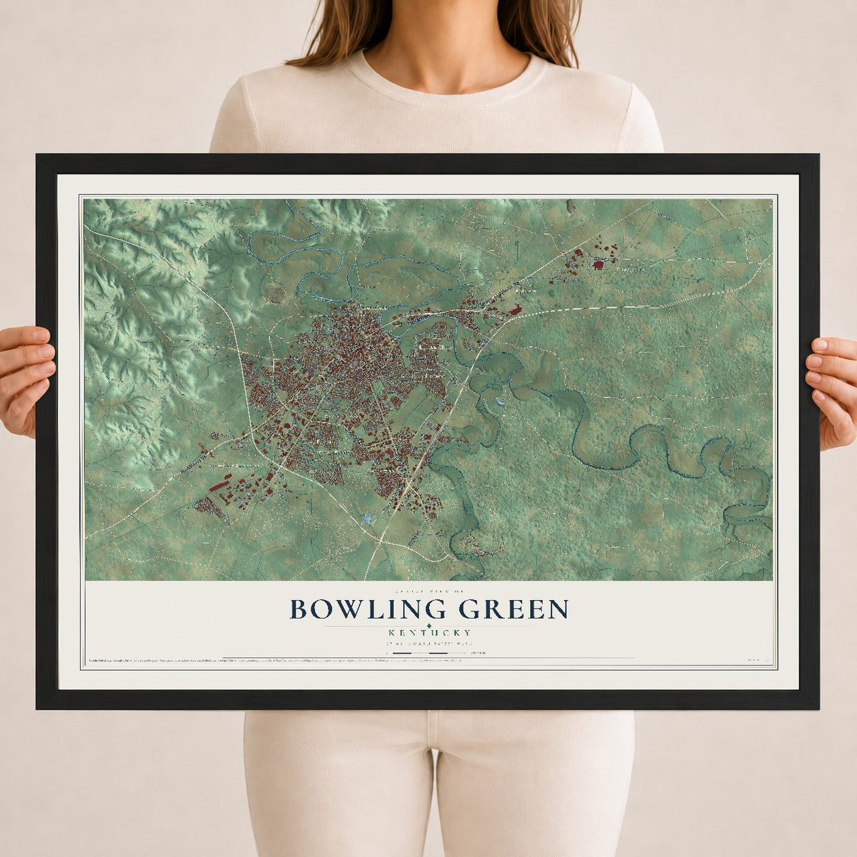 Map of Bowling Green, Kentucky, 18 x 24 inch print in a black wood frame