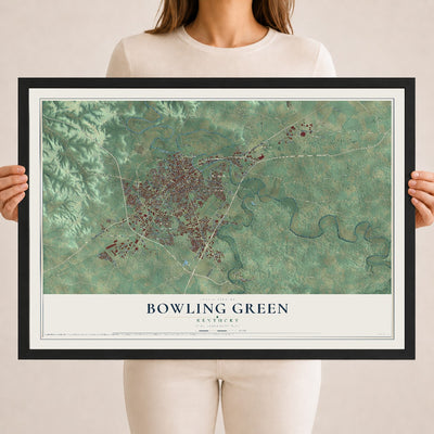 Map of Bowling Green, Kentucky, 18 x 24 inch print in a black wood frame