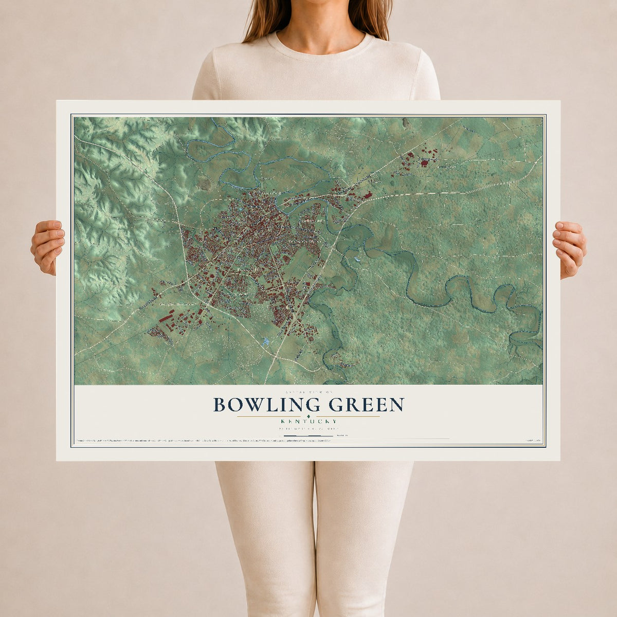 Map of Bowling Green, Kentucky, 24 x 36 inch unframed archival matte print