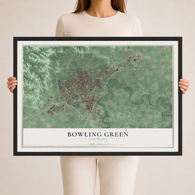 Map of Bowling Green, Kentucky, 24 x 36 inch print in a black wood frame