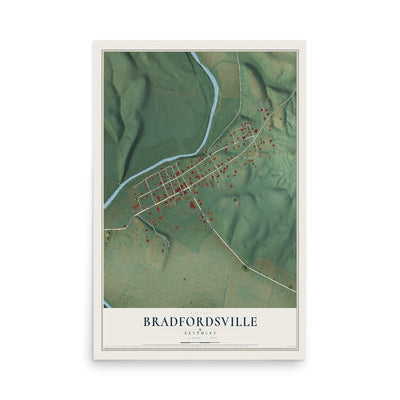 Map of Bradfordsville, Kentucky, 12 x 18 inch unframed archival matte print