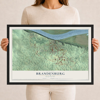 Map of Brandenburg, Kentucky, 12 x 18 inch print in a black wood frame