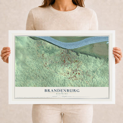 Map of Brandenburg, Kentucky, 12 x 18 inch print in a white wood frame