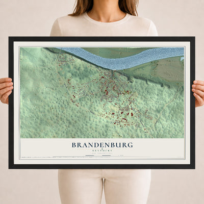Map of Brandenburg, Kentucky, 18 x 24 inch print in a black wood frame
