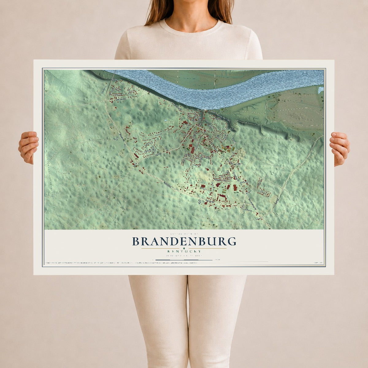 Map of Brandenburg, Kentucky, 24 x 36 inch unframed archival matte print