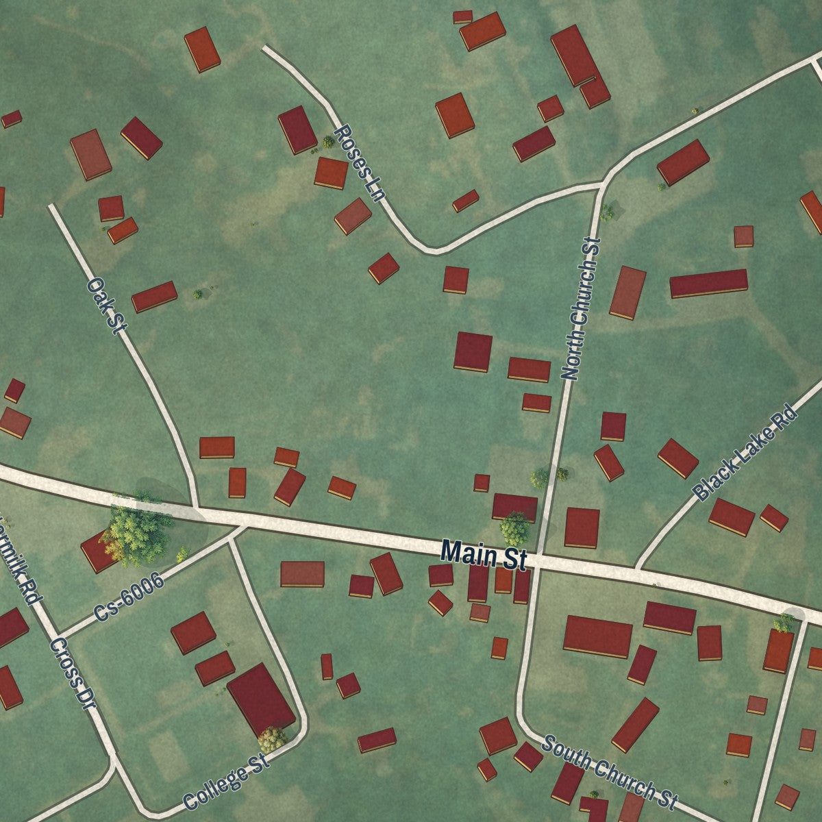 Close-up of the map of Bremen, Kentucky print showing street and building detail