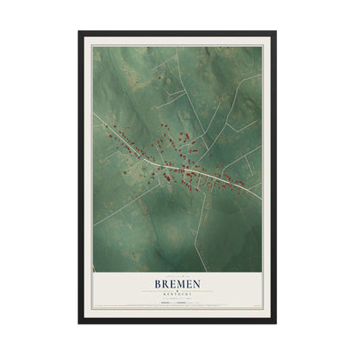Map of Bremen, Kentucky, 12 x 18 inch print in a black wood frame
