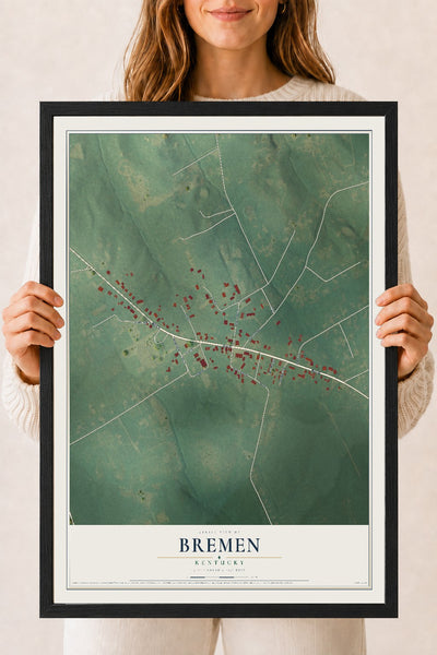 Map of Bremen, Kentucky, 18 x 24 inch print in a black wood frame