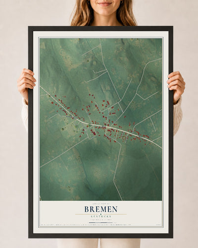Map of Bremen, Kentucky, 24 x 36 inch print in a black wood frame
