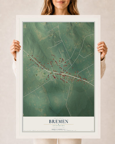 Map of Bremen, Kentucky, 24 x 36 inch print in a white wood frame