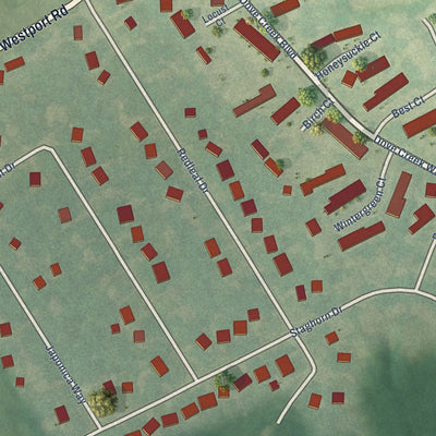 Close-up of the map of Briarwood, Kentucky print showing street and building detail