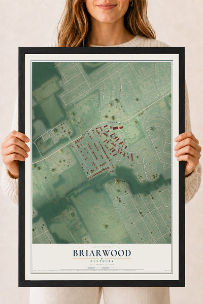 Map of Briarwood, Kentucky, 18 x 24 inch print in a black wood frame