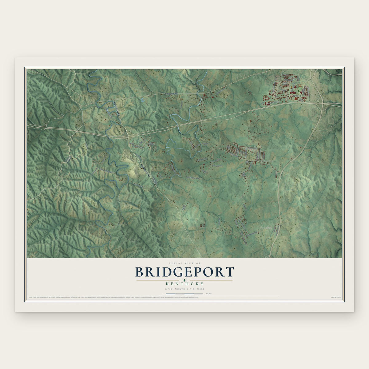 Bridgeport, Kentucky map print, the full design