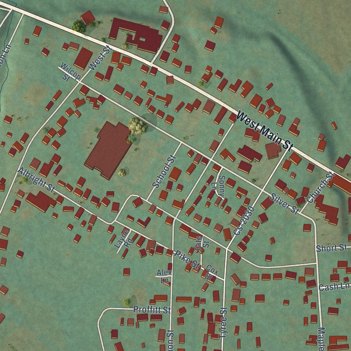 Close-up of the map of Brodhead, Kentucky print showing street and building detail