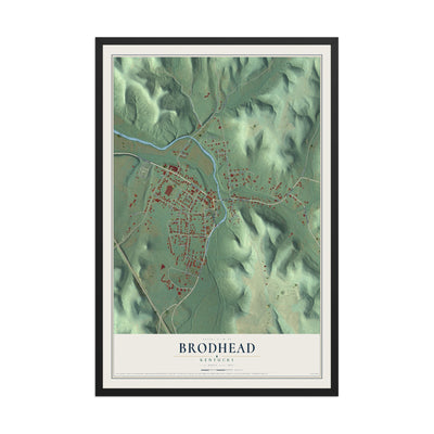 Map of Brodhead, Kentucky, 12 x 18 inch print in a black wood frame