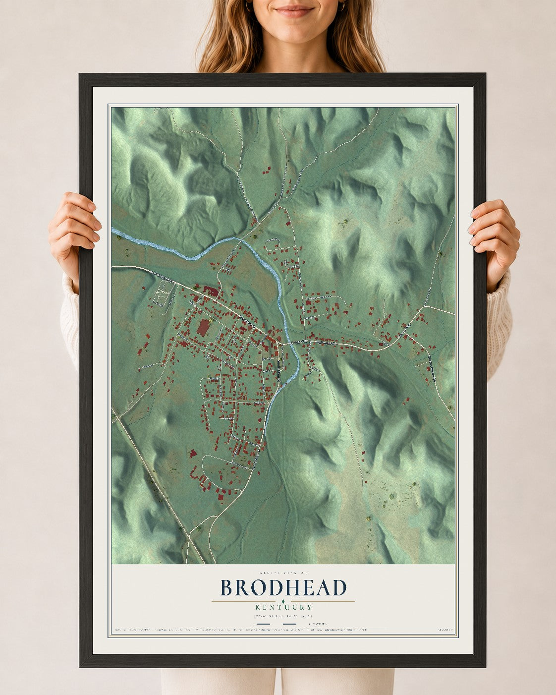 Map of Brodhead, Kentucky, 24 x 36 inch print in a black wood frame