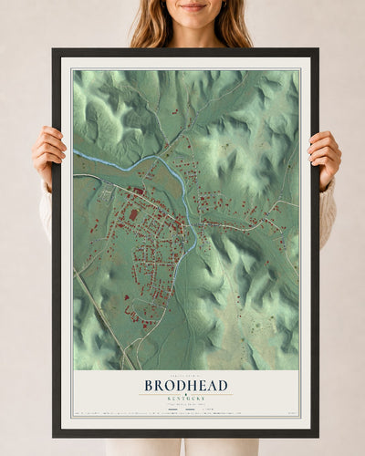 Map of Brodhead, Kentucky, 24 x 36 inch print in a black wood frame